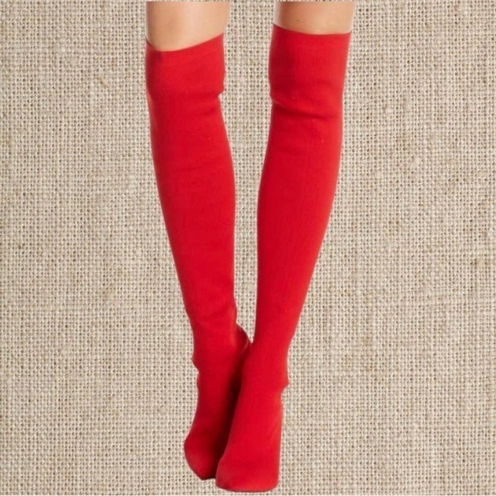 Red Over-the-Knee Stretch Sock Boots